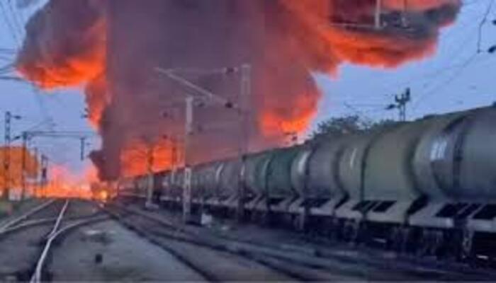 Massive Fire on Goods Train in Tiruvallur